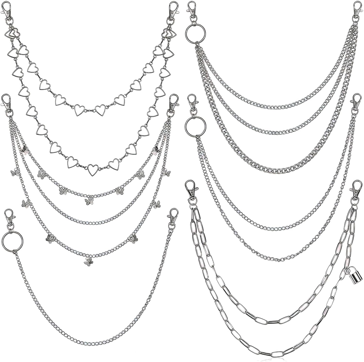 Multi Layer Jeans Chain Belt 6 Pcs Y2K Goth Waist Pants Decor