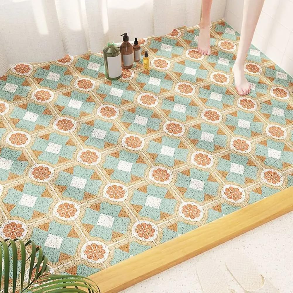 Shijhui Yellow Large Loofah Shower Mat For Inside Shower,Soft Pvc Bathroom Floor Mat Massage Bath Mat With Drain,Quick Drying,Anti Mould Shower Mat Bathmat (,80X120cm)