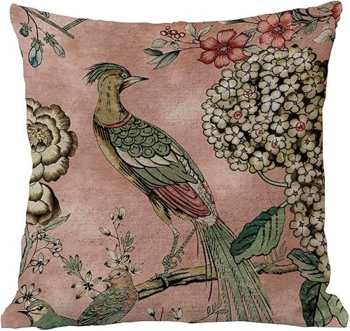 Miniatura 6 de Fundas de almohada estilo europeo estilo chinoiserie, funda de almohada asiática, 22 x 22 pulgadas, estilo rústico, para dormitorio, sala de estar,