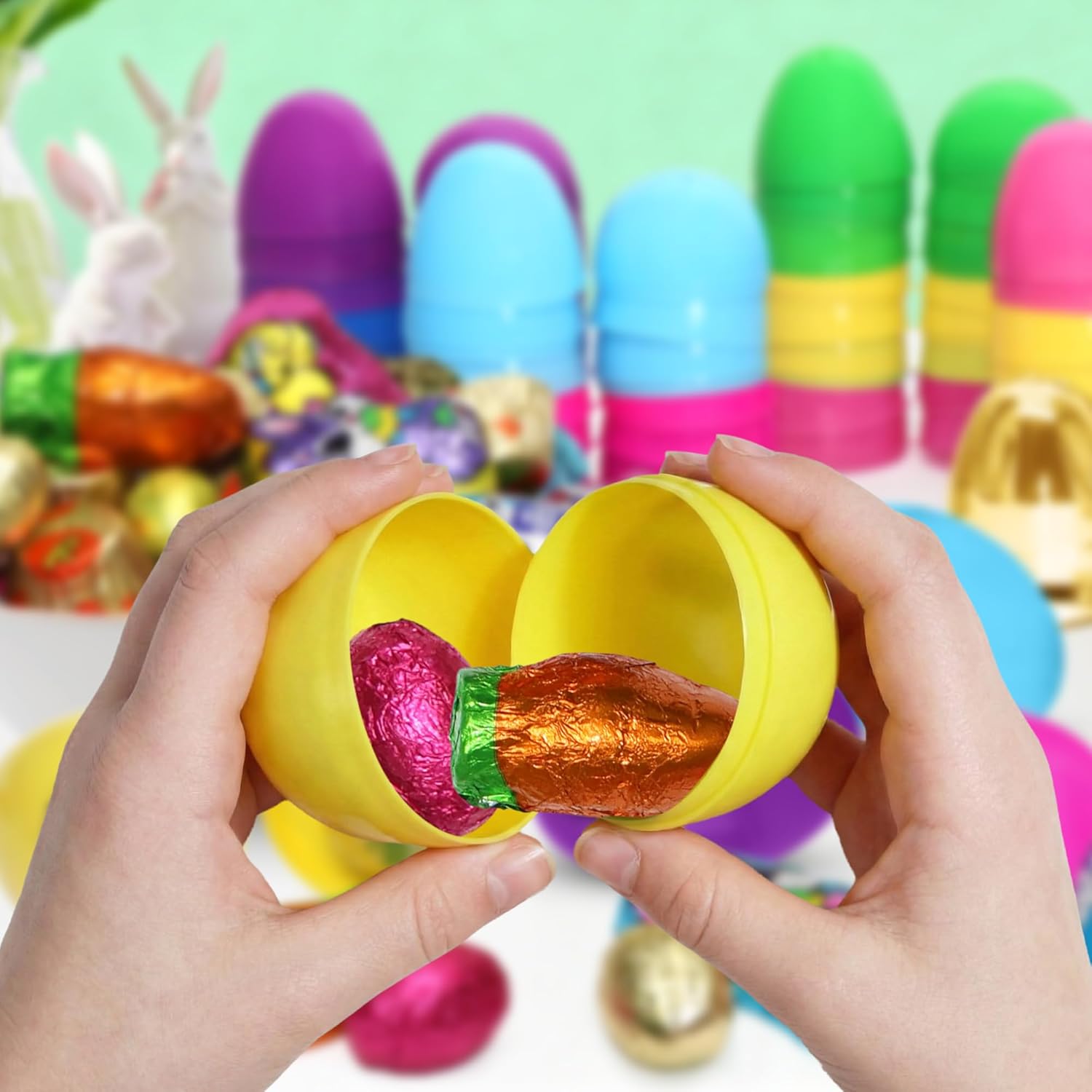 Easter Candy with Fillable Plastic Eggs Bundle - Pack Of 24 Plastic Eggs With Assorted Chocolate Candy for Filling - Holiday Party Treats & Easter Basket Stuffers