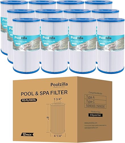 Poolzilla Paquete de 12 cartuchos de filtro de piscina para tipo A o C, compatible con Intex 29000E59900E, filtros de piscina fáciles de instalar,