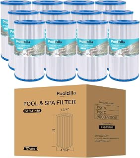 Poolzilla [12 Pack Pool Filter Cartridge for Type A or C, Compatible with Intex 29000E/59900E, Easy Set Pool Filters, Summer Escapes or Summer Waves Above Ground Pools [L x OD: 8" x 4.25'']