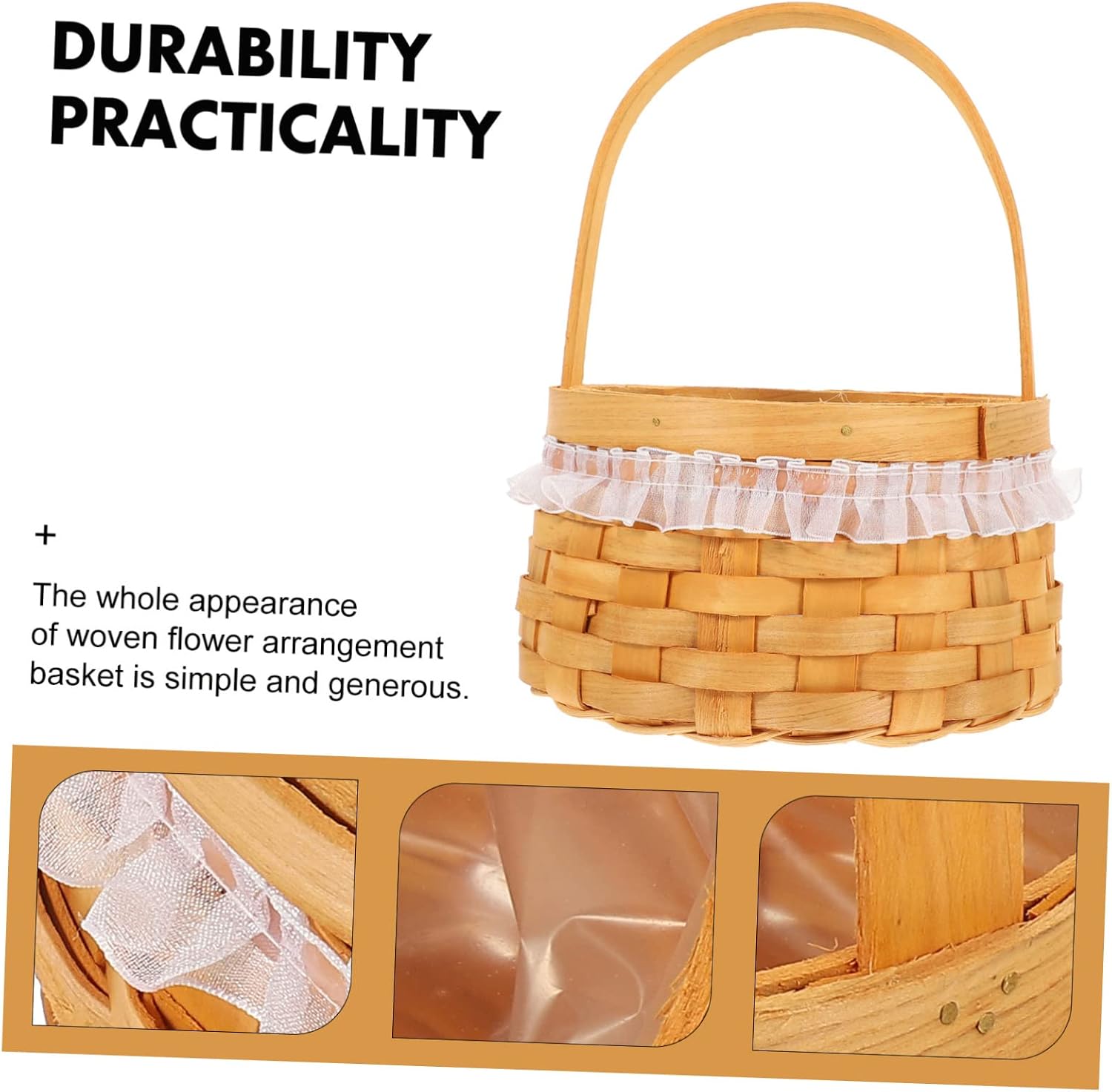 Hand Woven Flower Basket with Handle Decorative Multipurpose Woven Basket for Wedding Home Decor Flower Girl and Gift Display for Living Room and Bedroom