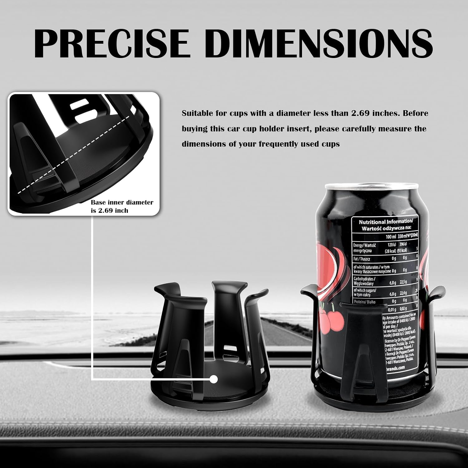 2PCS Car Cup Holder Inserts,2-in-1 Self-Adhesive & Suction Cup Car Cupholder Insert with Adaptive Clamping Arms,Universal Cups Holder Expander for Most Cars/Trucks/SUVs
