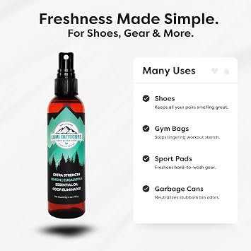 Lumi Outdoors Natural Shoe Deodorizer Spray - Odor Eliminator | Destroys Stubborn Shoe Smells at the Source - 700+ Sprays - Sneakers, Work Boots, Cleats & Gym Bags - Lemon Eucalyptus Scent