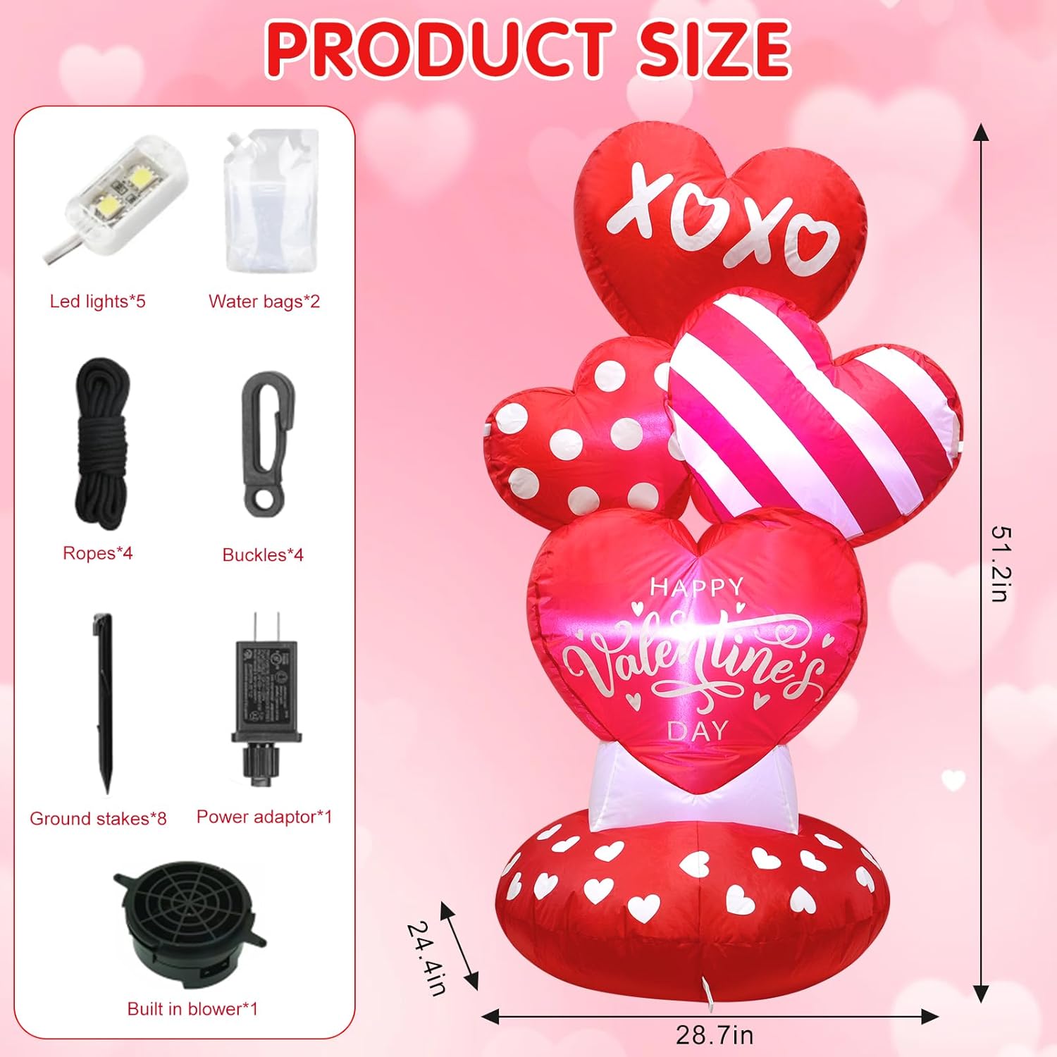 4.3 FT Valentine Inflatables Outdoor Decorations, Love Heart Valentines Blow Up Yard Décor with LED Lights for Wedding Anniversary Party Garden Decor