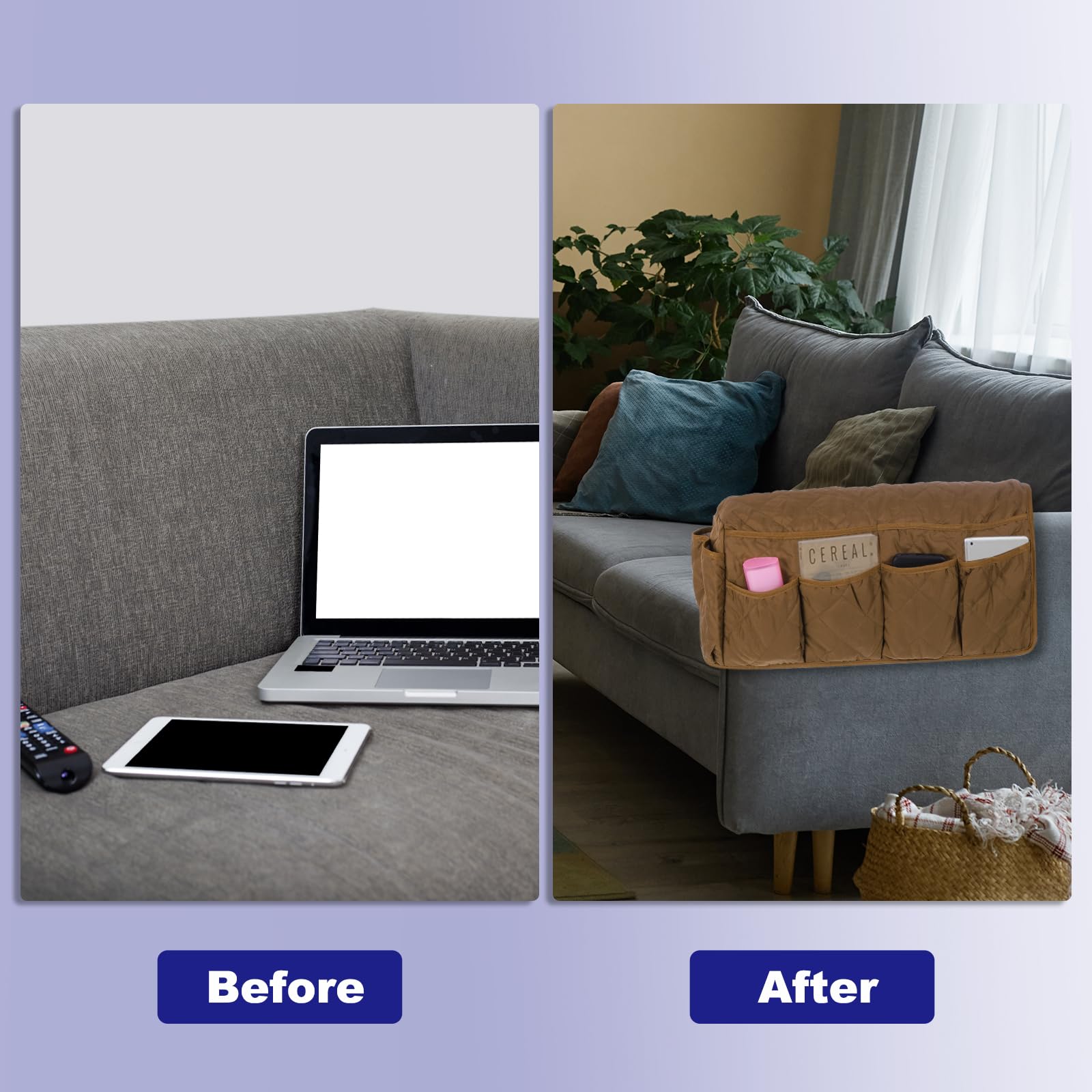 uxcell Organizador de reposabrazos de sofá, antideslizante, impermeable, con 14 bolsillos para control remoto de TV, teléfono celular, revistas, organización de sofá, café
