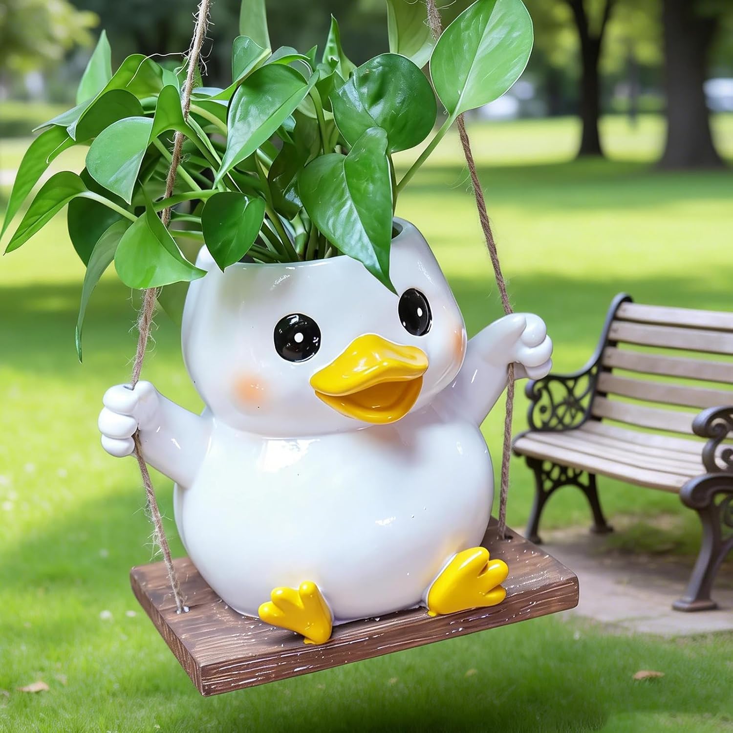 NINIPAPA Hanging Duck Planter for Indoor Plants Cute Resin Succulent Pots with Drainage Hole, Swing Duck Hanger Plant Pot Gifts on Mother's Day Birthday Christmas