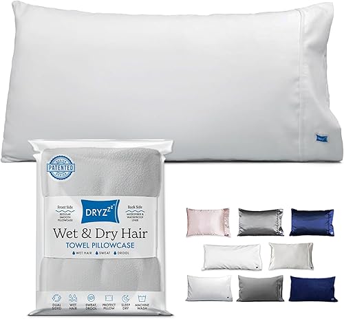 Vista 13 de DryZzz Funda de almohada de toalla de satén rosa Funda de almohada de microfibra absorbente para cabello húmedo Funda de almohada de satén