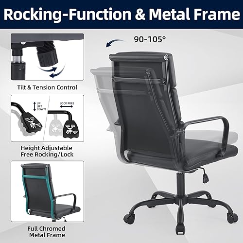 Miniatura 5 de Silla de oficina, silla de escritorio ergonómica ajustable, respaldo medio ejecutiva, cómodo soporte lumbar de cuero, silla de computadora para el