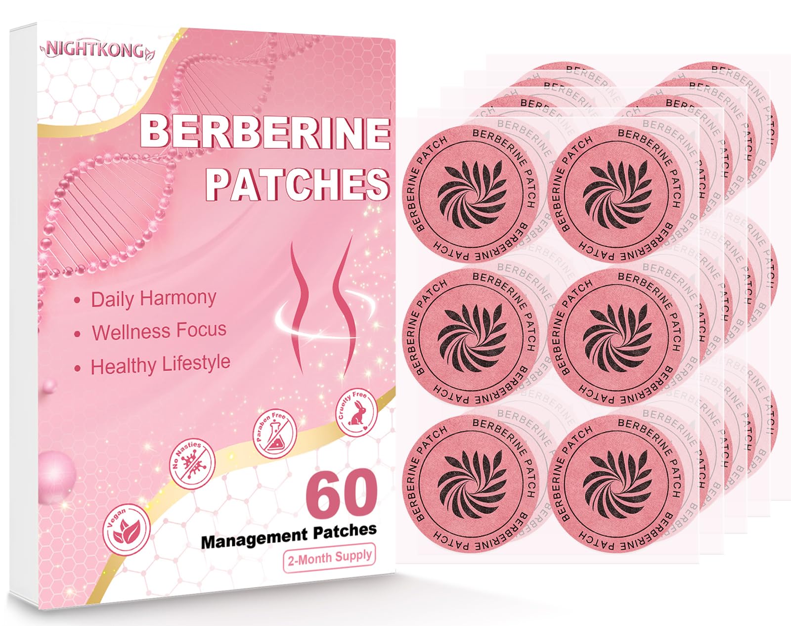 Berberine Patches for Women & Men – Herbal Wellness Patches with Berberine, Green Tea, Cinnamon & L-Glutamine, Self Care Patch for Daily Routine – 60 Count 60 Count (Pack of 1)