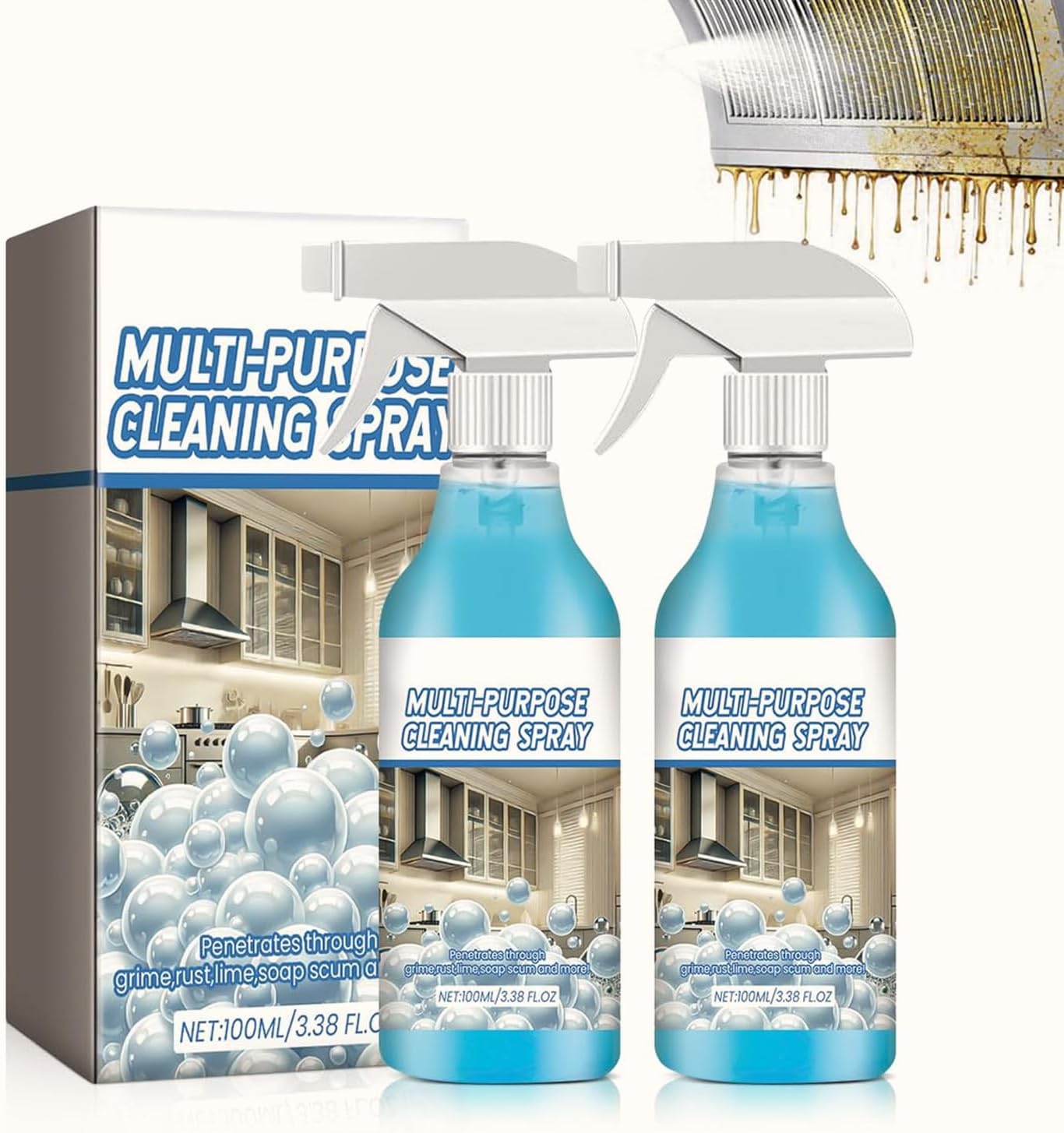 2PC Spray Splash Cleaner, 2025 New Multi-Purpose Handheld Degreaser, Powerful Foam Sprays for Ovens, Multi-Purpose Cleaner Spray for Kitchens, Countertops, Ovens