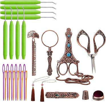 WONVOC Loom Knit Hook Set, 8 pcs Crochet Hook Kit, Embroidery Scissor Kit, Small Vintage Embroidery Scissors with Cover, Vintage Sewing Needle Case, Easy Threading Tool