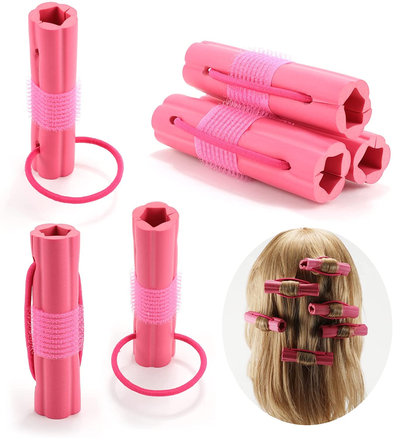 6 Pieces Curly Hair Rollers - Large Rose Pink Foam Hair Curlers for Heatless Curls, Soft Sponge Styling Tools for Women and Girls, Comfortable for Sleeping, Easy to Use for DIY Hairstyles at Home Pink Color
