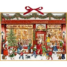 COPPENRATH Luxury Traditional Christmas Advent Calendar - The Chocolate Shop by Barbara Behr, Large 20.5 x 15 Inch Cardboard Wall Calendar with Iridescent Glitter & Hanging Ribbon, Nostalgic Xmas Countdown