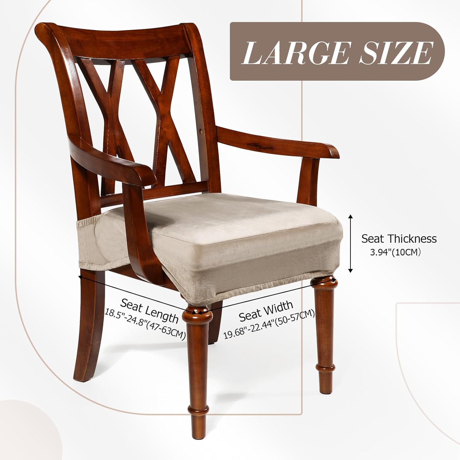 Havawish Large Dining Room Chair Seat Covers with Armrest Dining Chair Slip Covers Protectors(2 Pcs,Taupe) Velvet Taupe 2