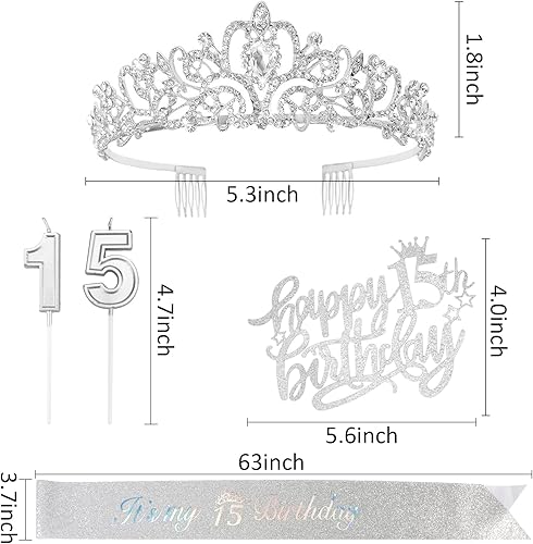 Miniatura 3 de Hapdoo Decoraciones de cumpleaños número 13 para niñas, incluyendo tiara de corona de diamantes de imitación, banda oficial de purpurina para