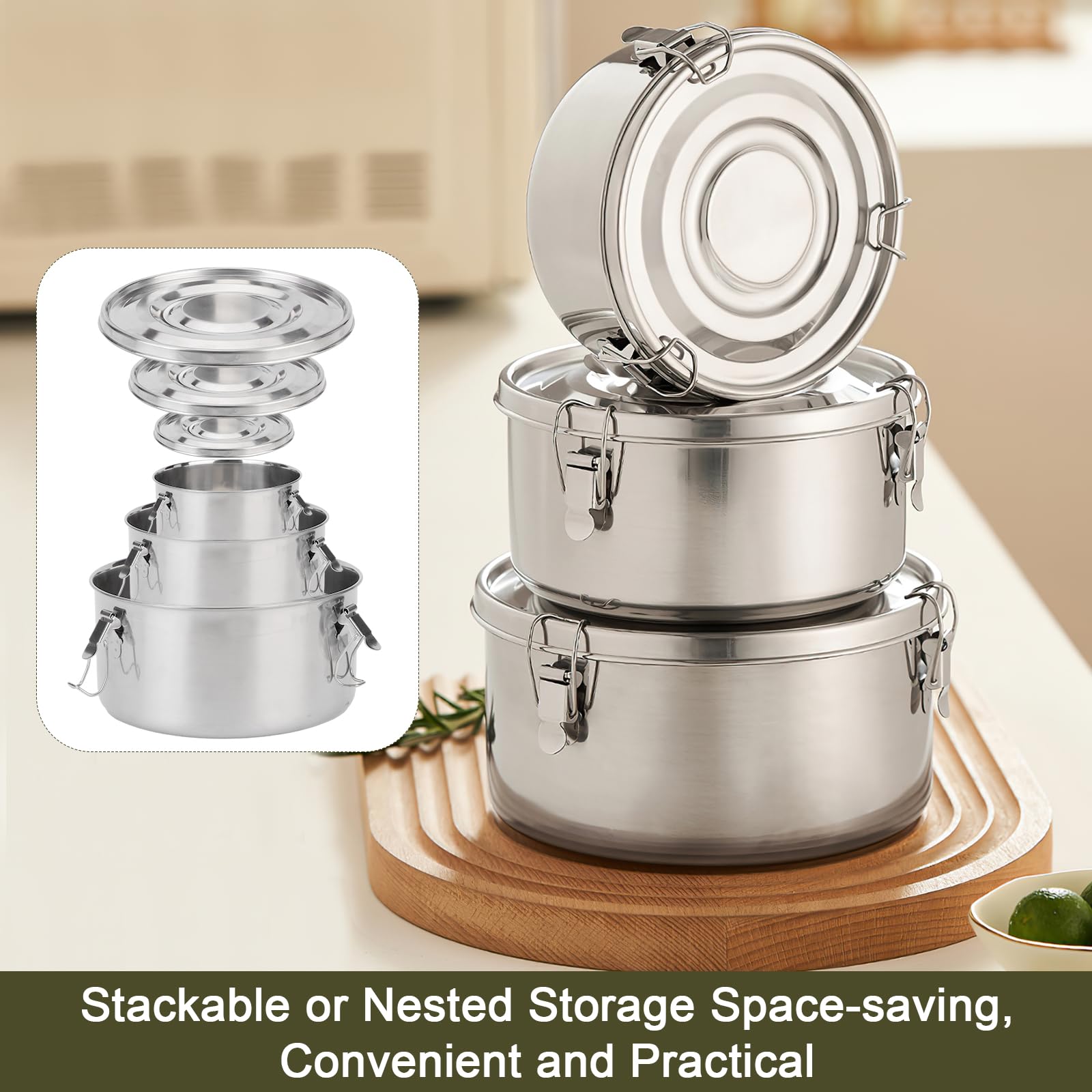 Lot De 3 Bacs Inox Gastronorm Avec Couvercles - 17,5x11x10 Cm (1L Chacun), Empilables, Pour Four, Frigo, Barbecue