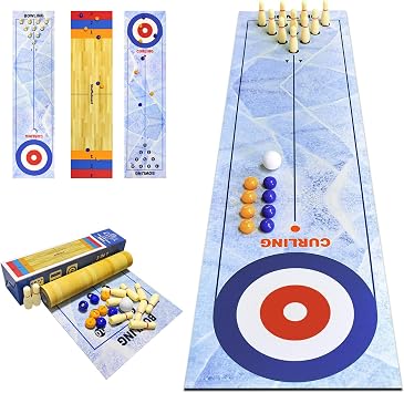 3 in 1 Shuffleboard Curling Bowling Games, TableTop Curling Bowling Games Set with 8 Bowling Balls, Portable Tabletop Miniature Gaming Suitable for School,Home,Office,Party