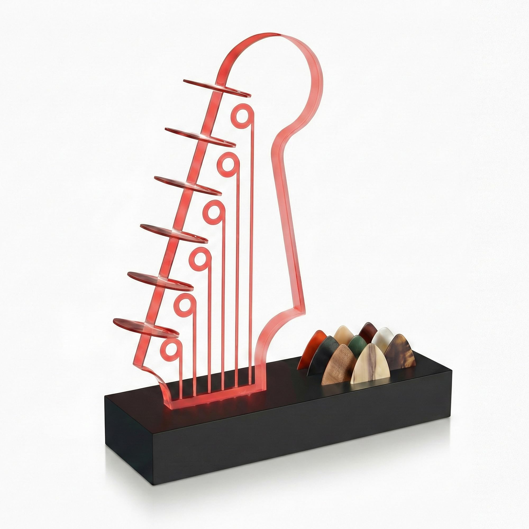 Soporte para púas de guitarra iluminado: diseño de cabezal de guitarra eléctrica, luces que cambian de 7 colores, regalos de guitarra para los amantes de la música, exhibición de púas de guitarra con