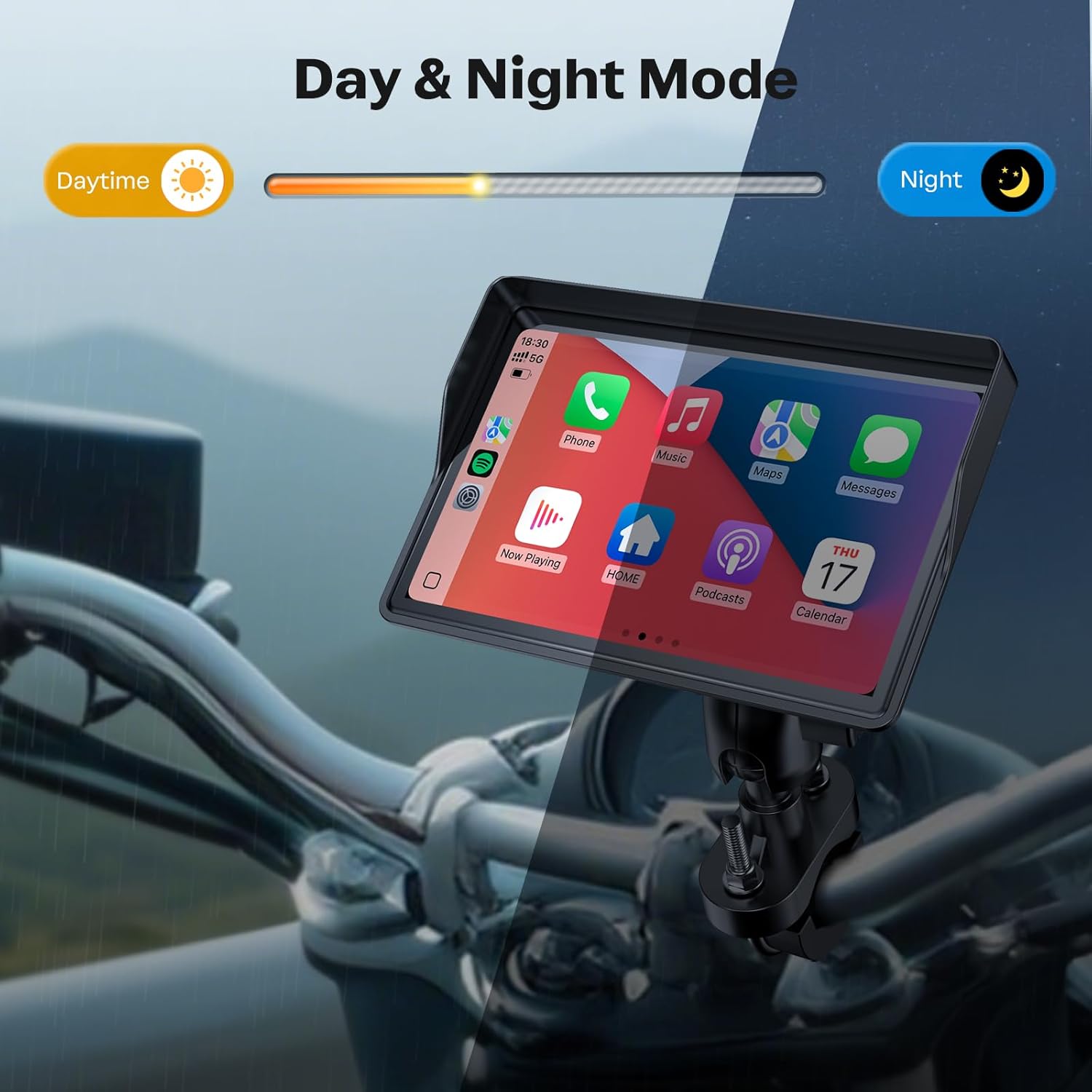 WonVon Carplay unit showing automatic day and night mode adjustment