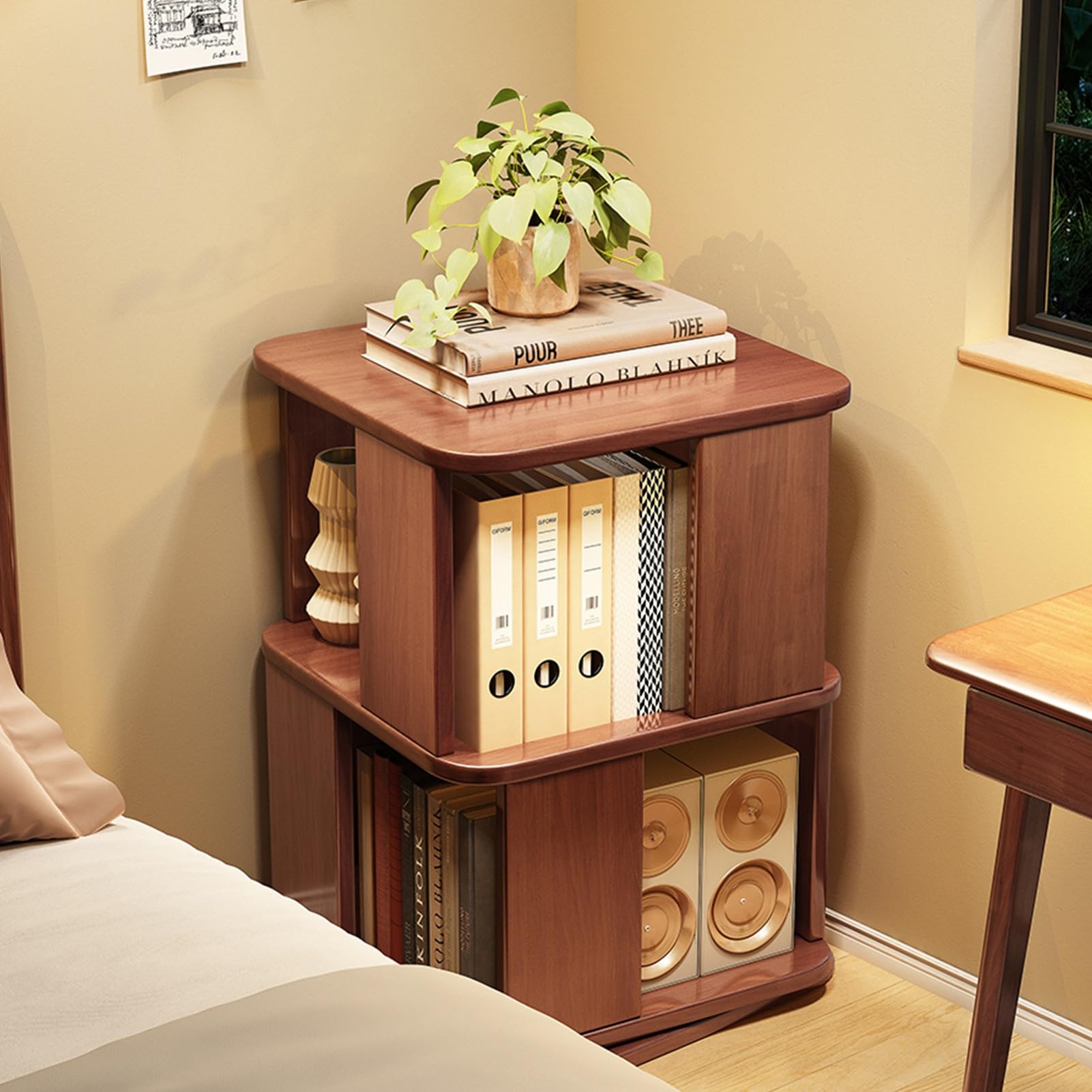 Estantería giratoria de 360°: la librería de madera ideal para espacios pequeños