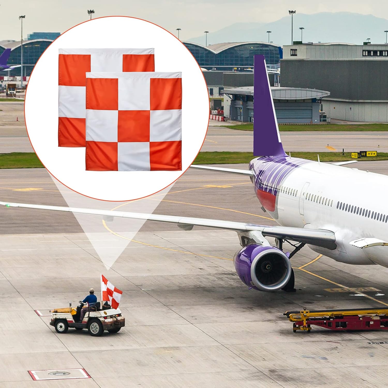 Safety Airport Flag, 36 x 36 Inch, Marking Orange and White Checkered Racing Flags for Safety Warning Marking Airport Construction Vehicles Site Obstacles Bike Truck Camping(10 Pcs)