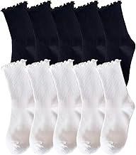 10 Pairs Women's Socks with Ruffles in Cotton Knitted Breathable Socks 35-42 Women's Socks White / Black Socks for Home, Sports and Leisure