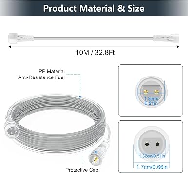 10M/33Ft Christmas lights Extension Cable,BOLWEO 2 Pin Clear Extension Cable IP65 Waterproof Outdoor Light Long Cable for Garden Lights,Christmas lights,G40 Globe Lights,LED Fairy Lights