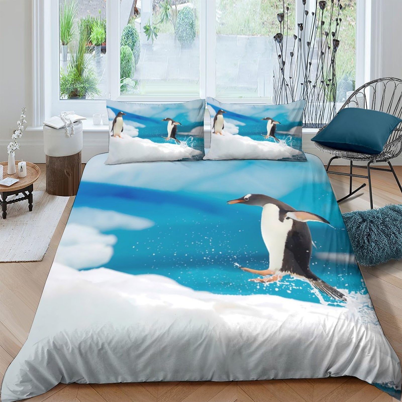 Ctjqhvkz Style-6 3D Printed Penguin Ice Fitted Sheet Microfiber Soft Breathable Arctic Ocean Bed Cover For Bedroom Decor Single（135X200cm）