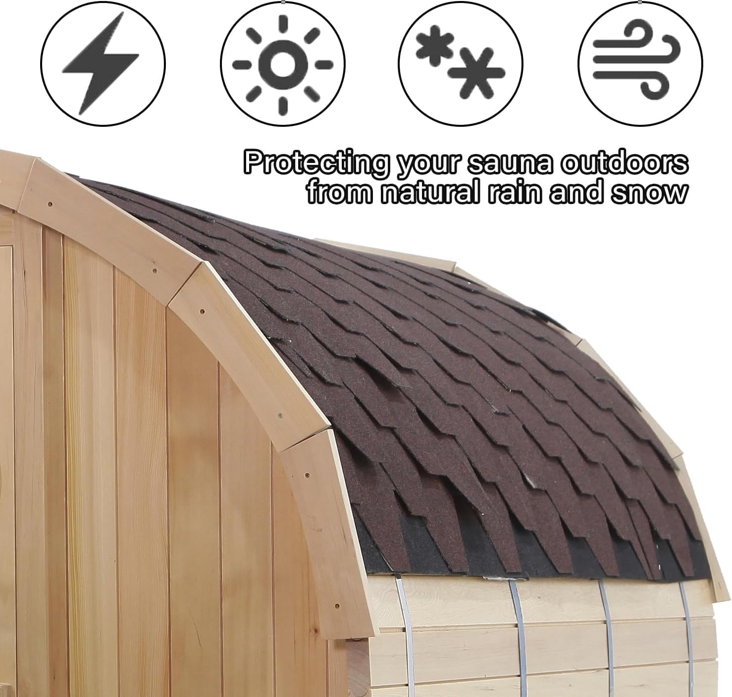 Outdoor 2person Barrel Sauna,71Lx48Wx71 H(5.9x3.1x5.9') Spruce Steam Sauna with Toule 4.5kw Electric Stove,Asphalt Shingles,8mm Tempered Glass Door,220V