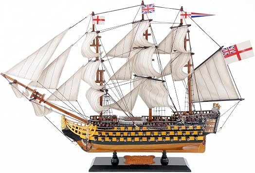 NAUTIMALL HMS Victory Model Ship, 24 inch Handcrafted Wooden Replica with Canvas Sails, Naval Warship Display Model V60
