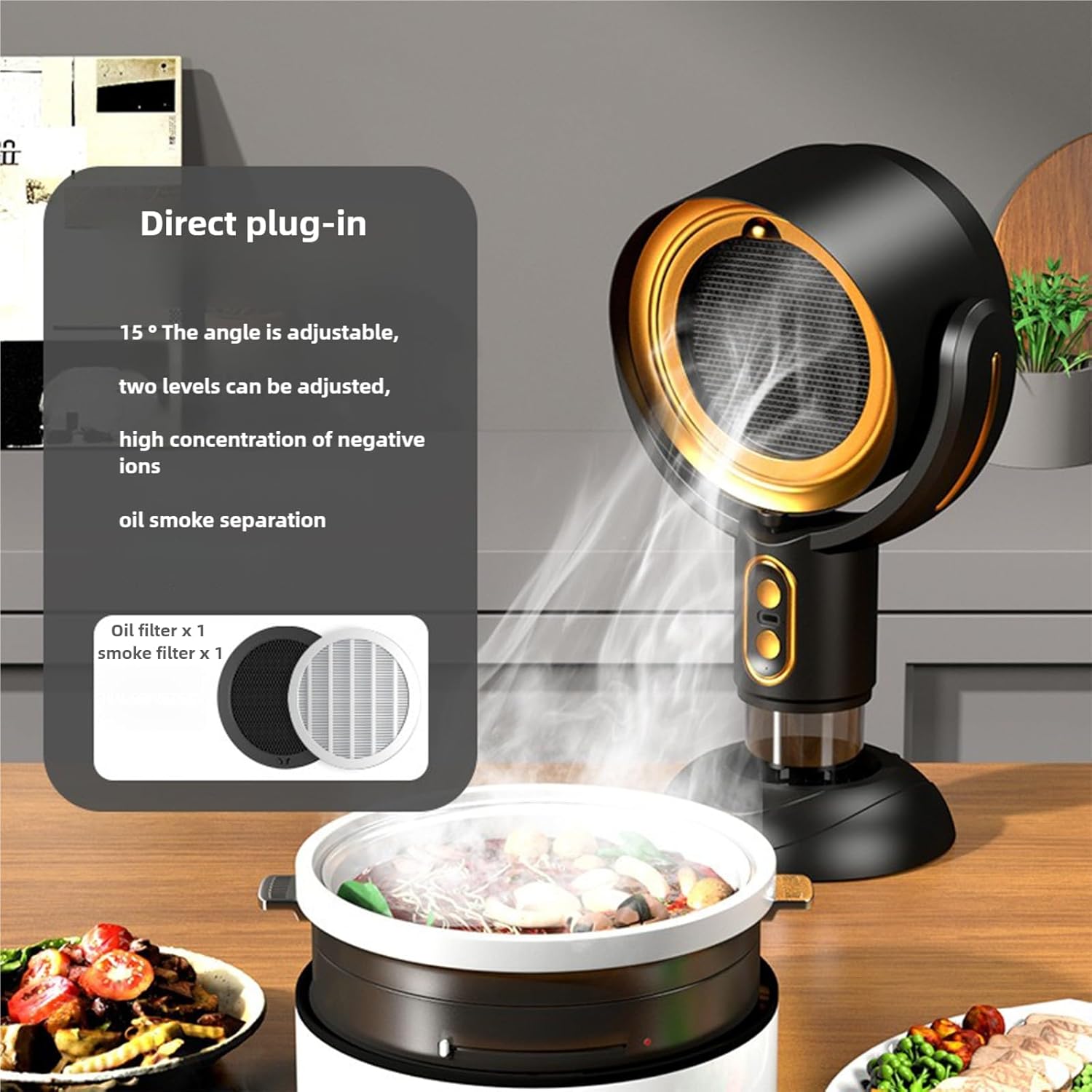 Smokeout fan Purifier Fan Puffhide Purifier - Mini Smoke Diffuser and Portable Smoke Air Purifier,Smoking Indoors with Rechargeable Design.Puff Hide. (Plug-in gold)