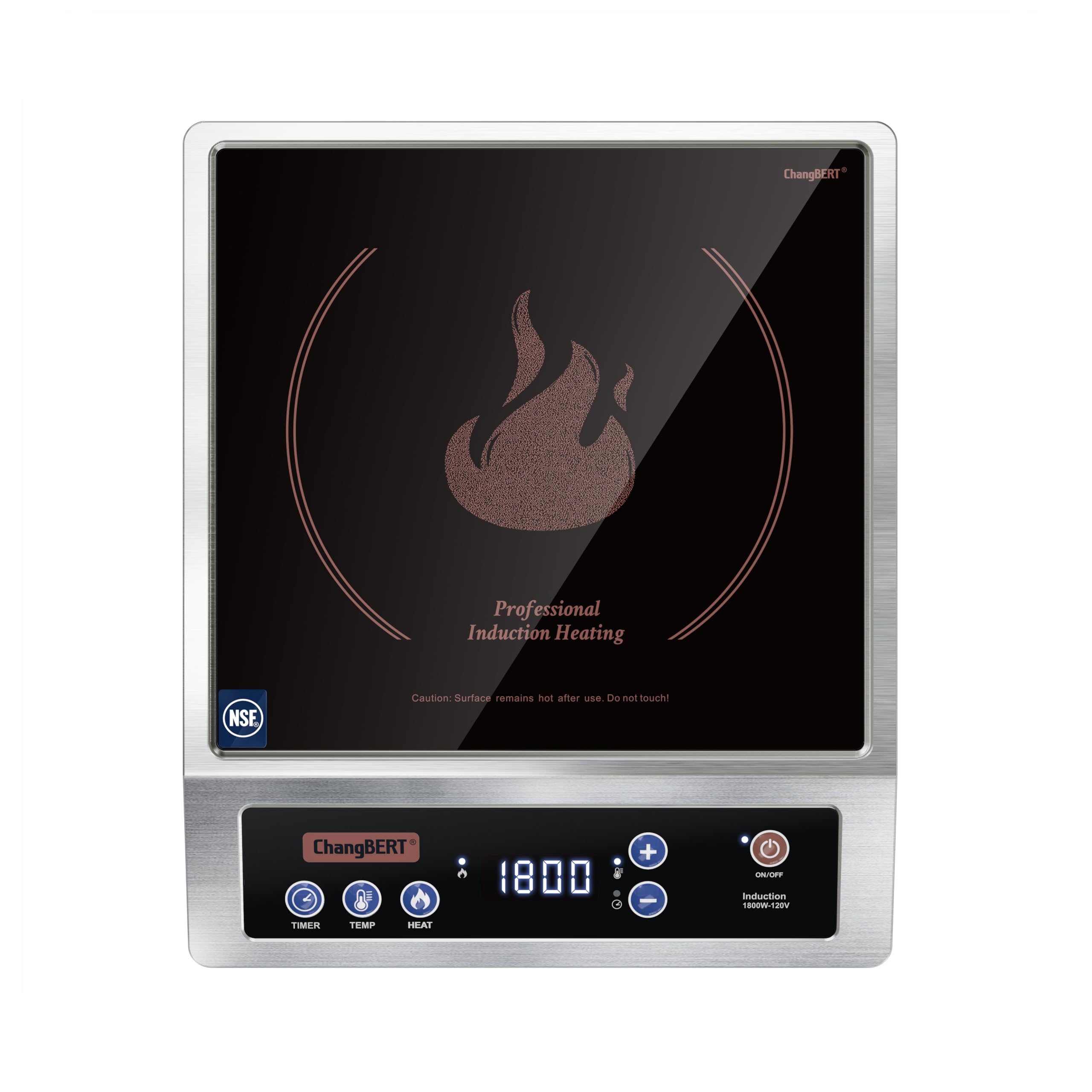 ChangBERT Professional Induction Cooktop, NSF Certified Countertop Burner, Large Coil for Even Heating, Precise Temperature Control, 10 Hours Timer, 1800W Powerful Hot Plate for Home & Commercial Use