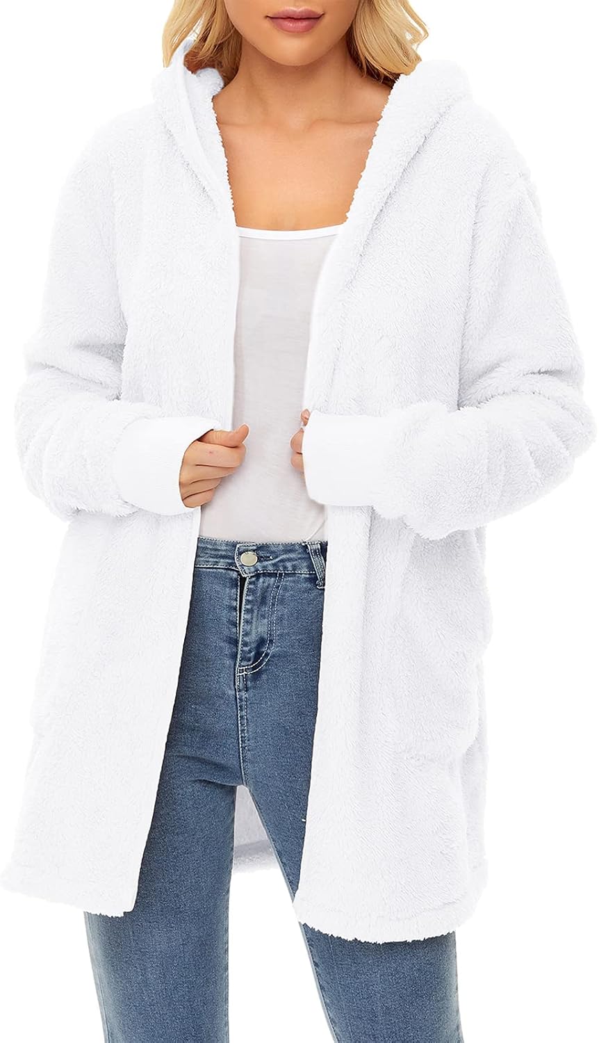 Century Star Women Fleece Cardigan Hooded Loose Fuzzy Cardigan Coat Womens Fuzzy Jacket Outwear - Image 3