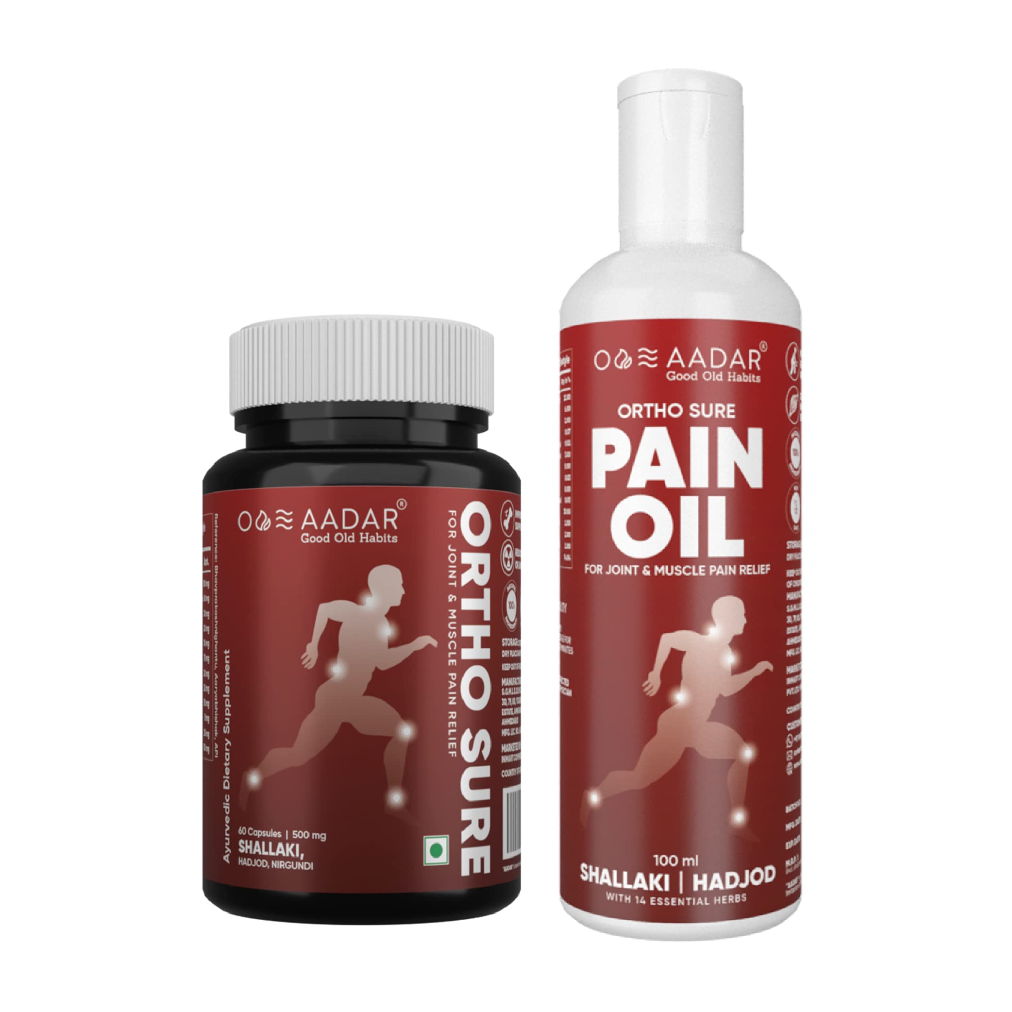 AADAR ORTHO SURE Ayurvedic Pain Relief Capsule (60 capsules) and Oil - 100 ml for Knee, Back, Joints and Muscle Shallaki, Hadjod, and Mahanarayan Pack (B09M3MWL5Q) Amazon Price History, Amazon Price Tracker