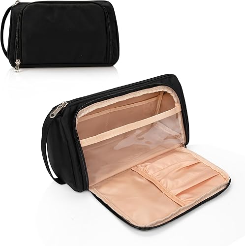 Miniatura 7 de CUBETASTIC Bolsa de maquillaje pequeña, bolsa de maquillaje, organizador de cosméticos de viaje para mujeres y niñas (tela Oxford, negro)