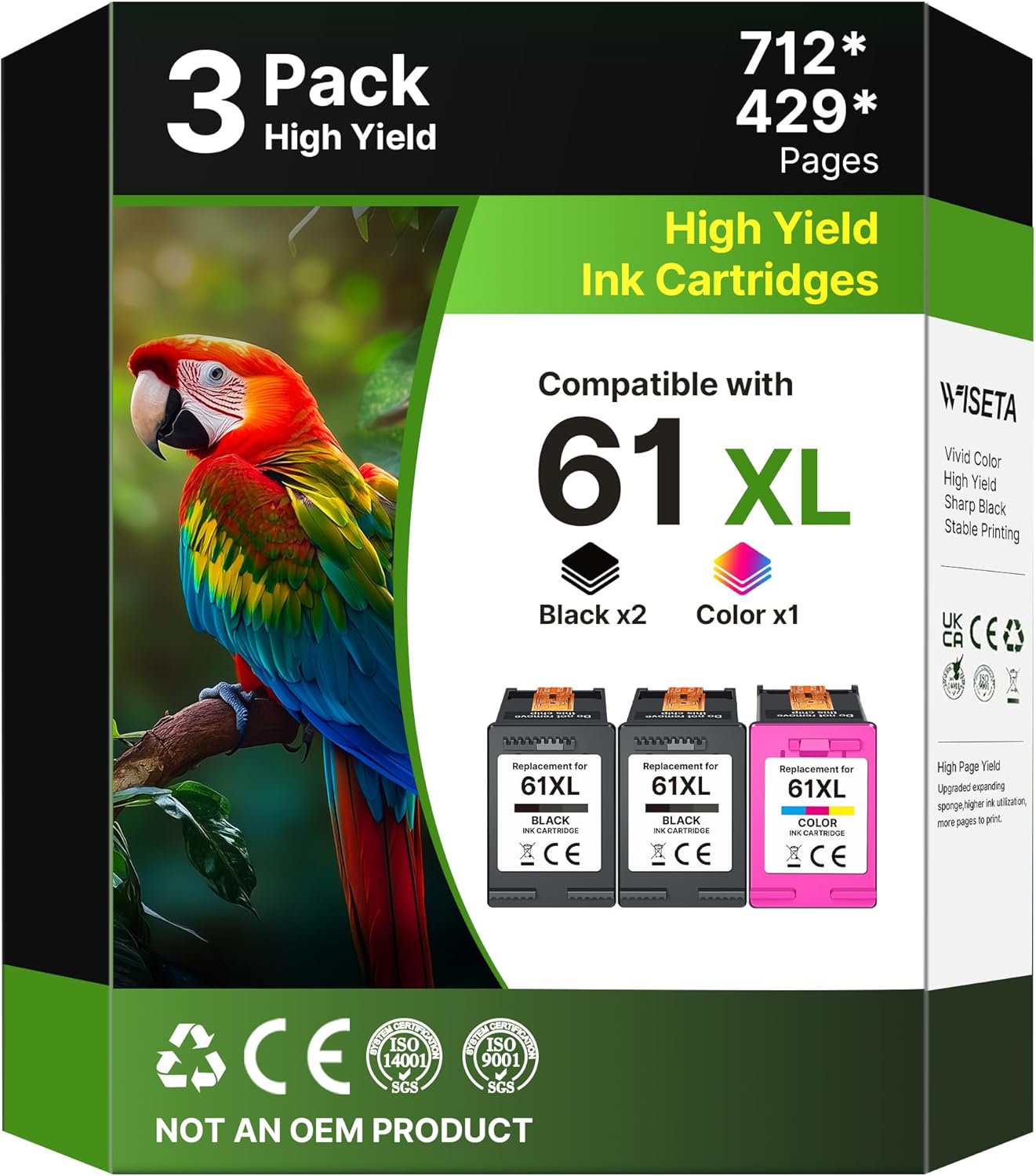 61XL Ink Cartridges Black and Color 3-Pack Replacement for HP 61XL Ink Cartridge Combo Pack (2 Black, 1 Color) Work with HP Envy 4500 5530 4502 4501 5535 OfficeJet 4630 4635 DeskJet 2540 1000 1010