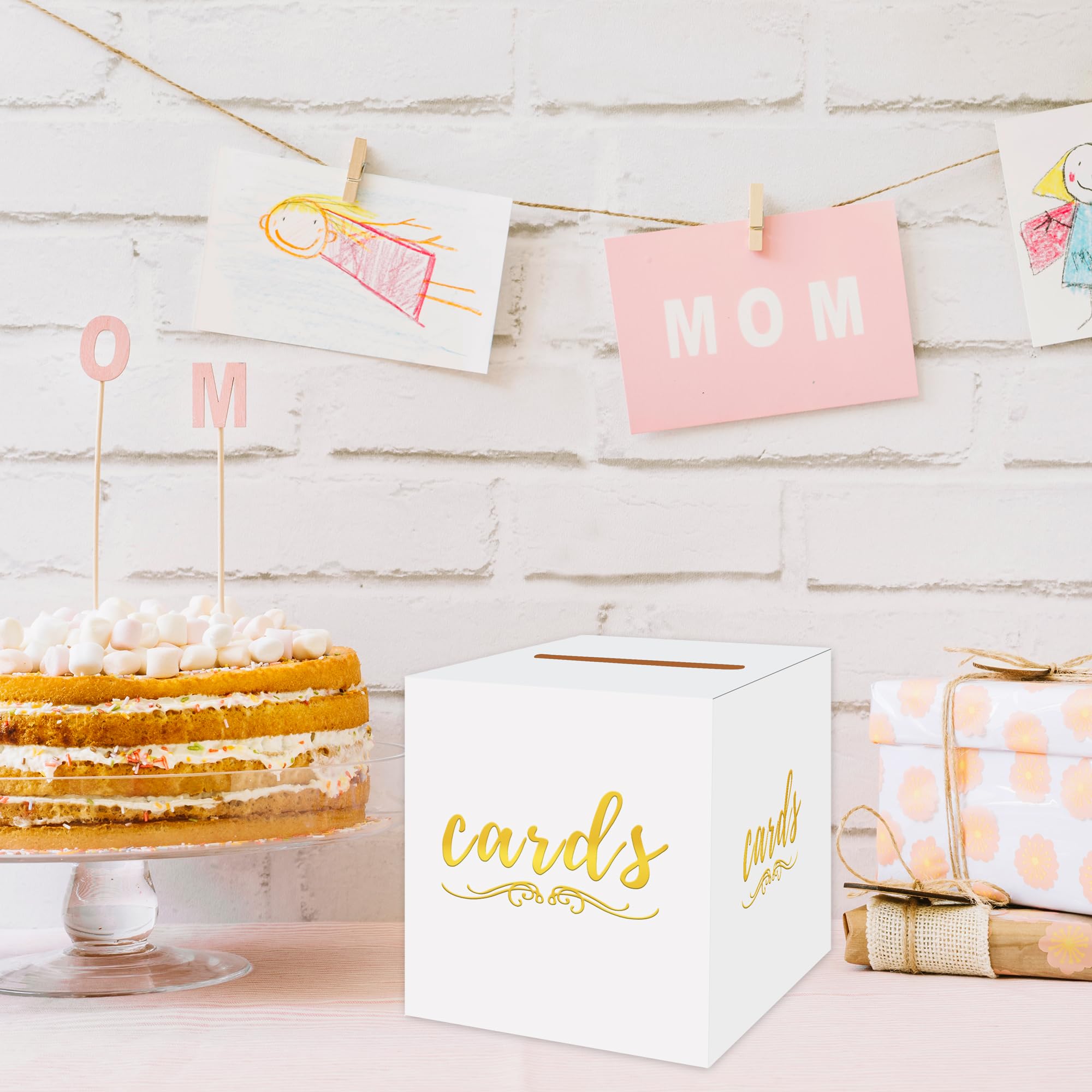 sunepany White and Gold Wedding Card Box for Party Birthday Graduation Bridal & Baby Shower Funeral Retirements Decorations Cardboard Gift Card Holder Diaper Raffle Ticket Voting Box with Slot