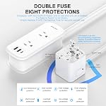 VYLEE Universal Travel Adapter with Power Strip, Compact International Power Adapter with 2 USA sockets, 2 USB-A & 1 USB-C Ports, 6ft Extension Cord, Worldwide Plug Adapter for Europe UK US AU