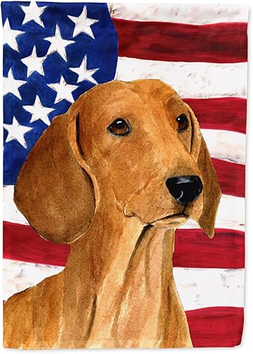 Miniatura 243 de Caroline's Treasures SS4017GF Bandera de Estados Unidos con Bulldog Inglés para jardín, bandera decorativa para patio exterior, patio, parterres,