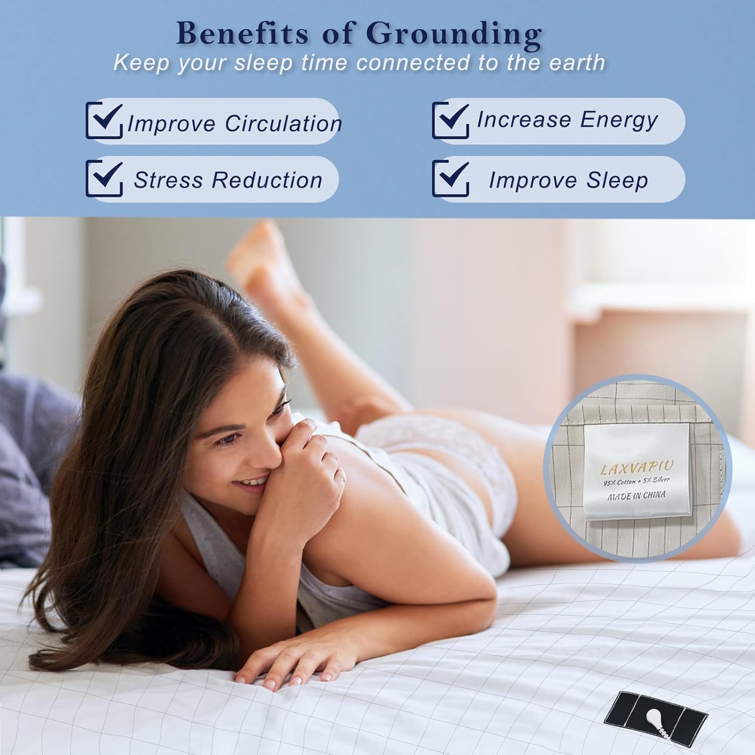 Grounding Sheet Cotton Flat Grounding Sheets 35x90 Inch,Silver-Infused Grounded Bed Sheets for Sleep Stress Health,Earth Connected Sheets with Cord