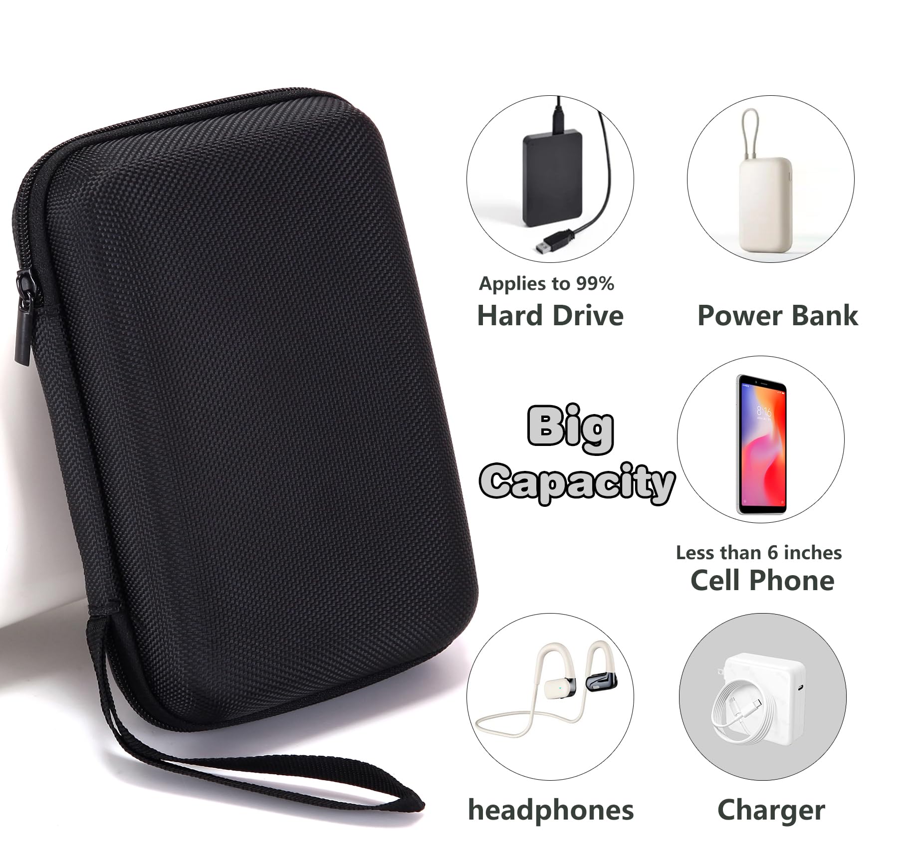Caja de almacenamiento HDD de 6,3 cm, funda rígida portátil para disco duro externo portátil Toshiba Canvio Basics Seagate Expansion WD Elements