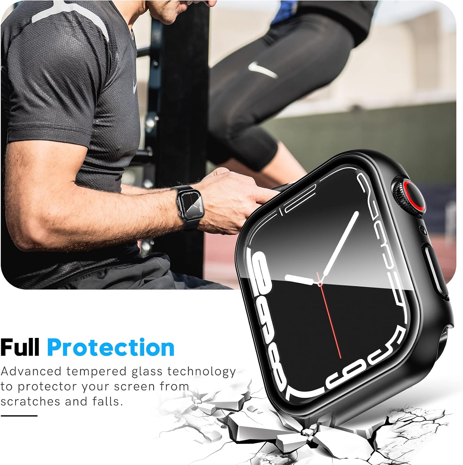 EGV 2 Pack Tempered Glass Case Compatible with Apple Watch Series 3 / Series 2 / Series 1 42mm, iWatch 42mm Screen Protector Cover, All Around Hard PC Protective Case - Black