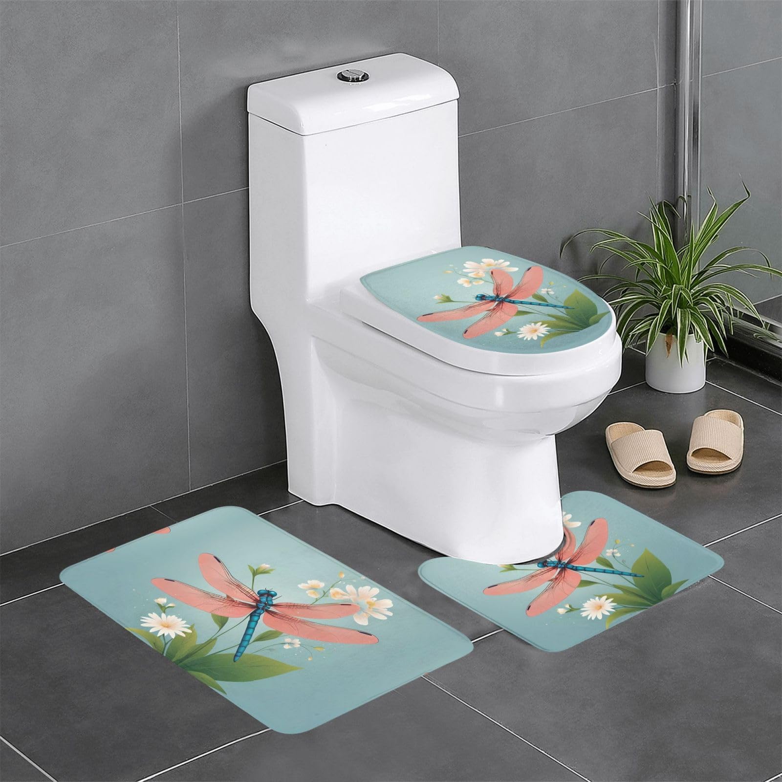 Tapis de salle de bain antidérapants motif libellules pour une ambiance bien-être