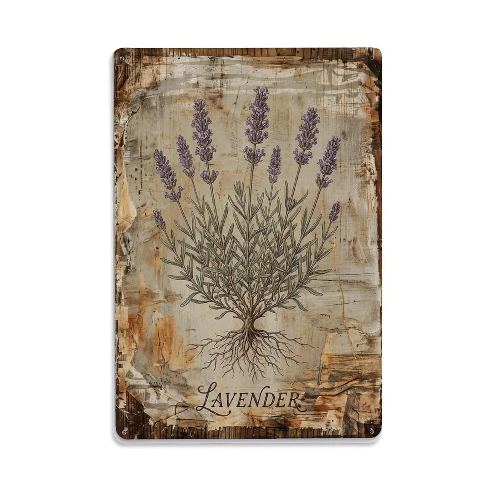 Lavender Herb Garden Vintage Metal Tin Sign Plaque Wall Decor for Cafe, Club, Garden Metal Poster 8x12Inch