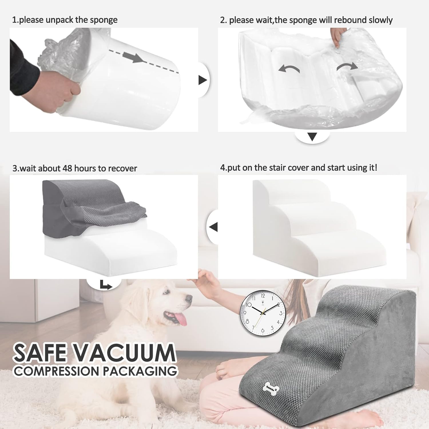 Dog Stairs, Pet Stairs for Dogs and Cats, 3 Steps Dog Stairs for Bed and Sofa, Washable & Zippered Cover Pet Ramp, Non-Slip Pet Steps(Blue)