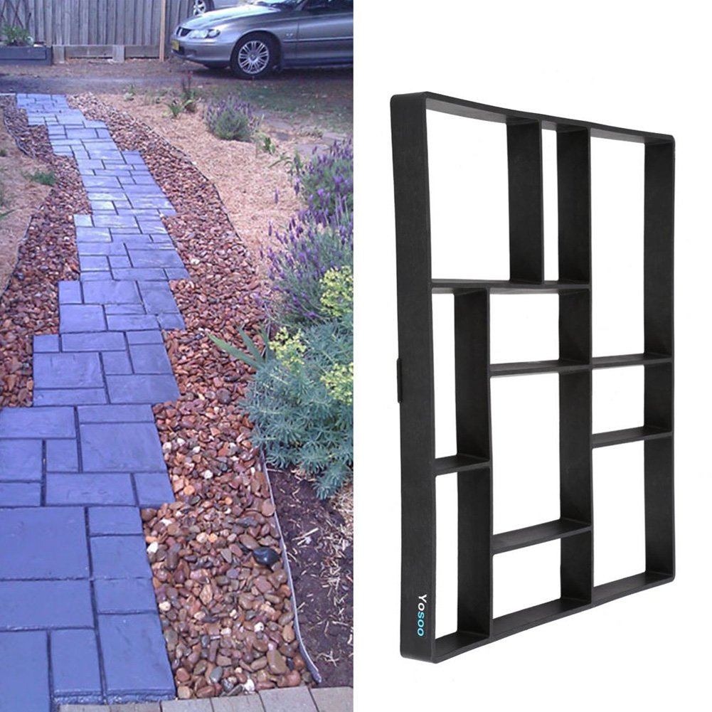 Molde Hormigón 10 Compartimentos 60x50x5 cm, Reutilizable para Jardín Caminos Entradas DIY Negro