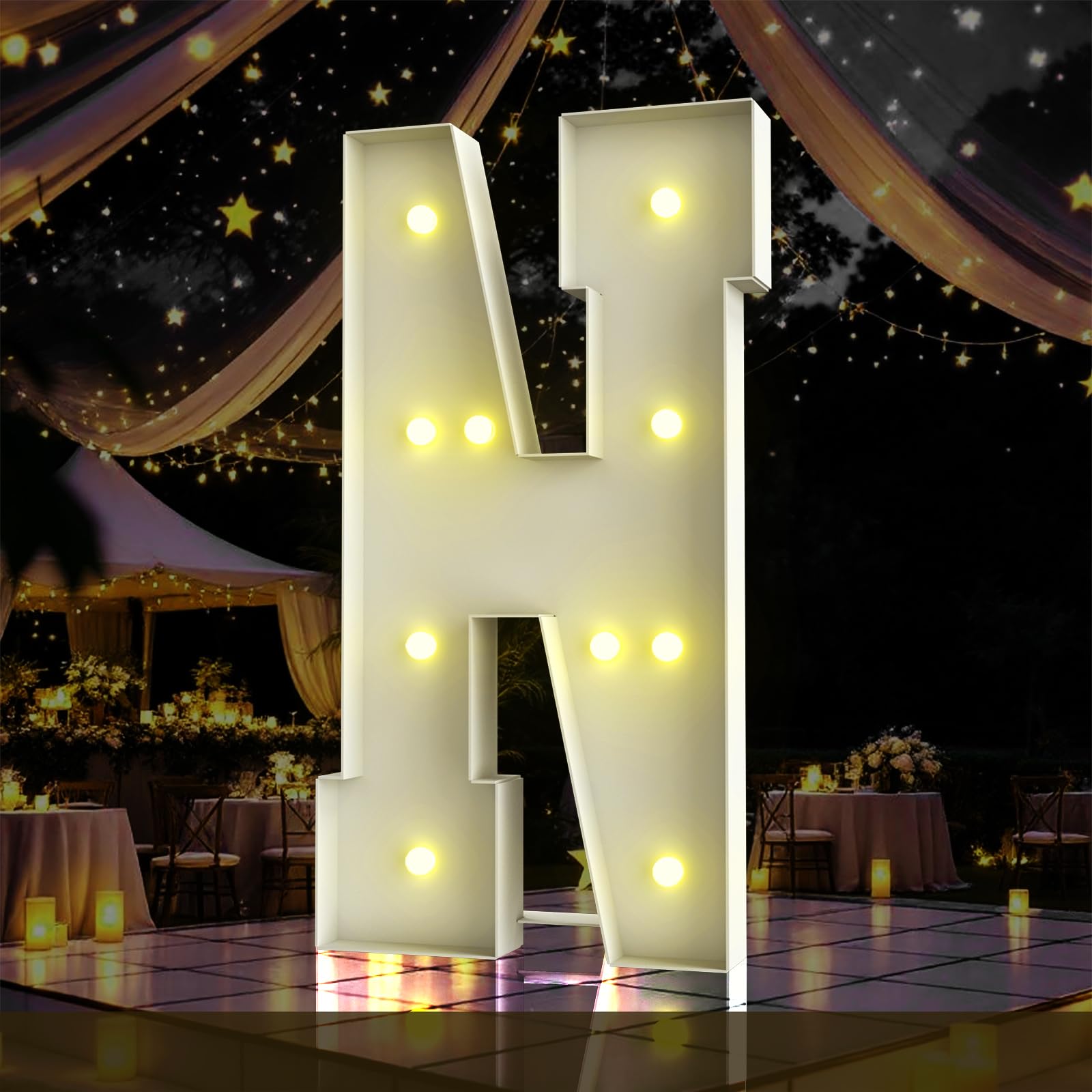 Rozświetlana litera 102 m, litery markizy 10 m wysokości, duży znak LED na imprezę, dekoracje urodzinowe, ukończenie szkoły, studniówkę, baby shower (litera N)
