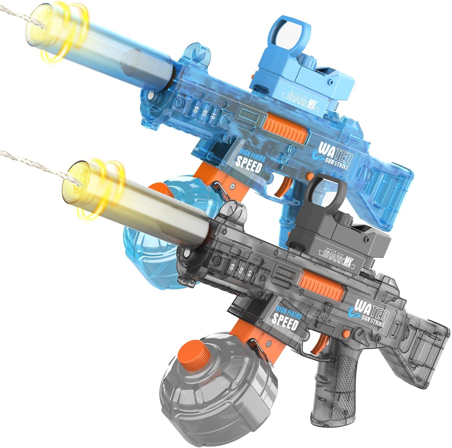 2-Pack Electric Water Guns for Kids & Adults -Automatic Water Gun Squirt Guns with LED Light, 32Ft Long-Distance Stream for Summer Outdoor Pool Beach Party Toys (Cool Black & Bright Blue)